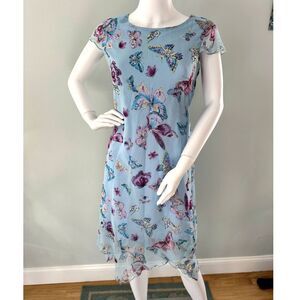 Vintage Y2K Amy Byer Blue Butterfly Print Chiffon Dress size Juniors Medium